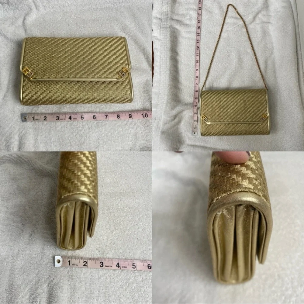 Vintage Gucci Women Metallic Gold Woven Clutch Shoulder Chain Bag Luxury Classic - Picture 16 of 16